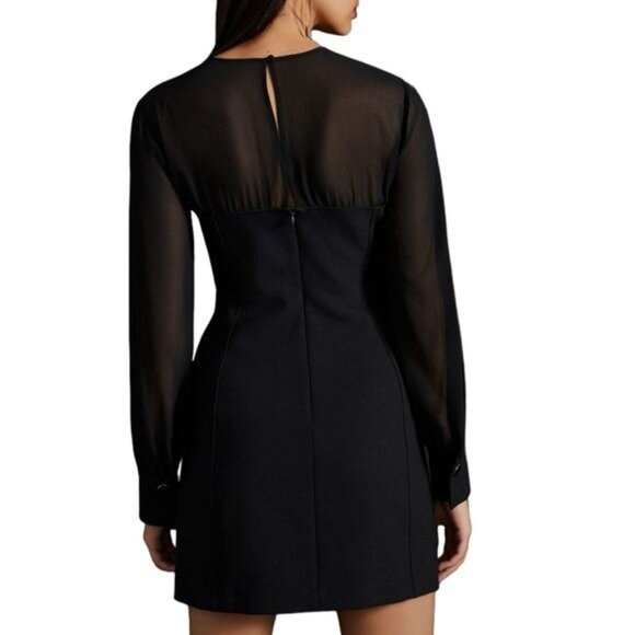 Anthropologie Maeve Sheer Long-Sleeve Mini Dress in Black Size 14 - Picture 6 of 6